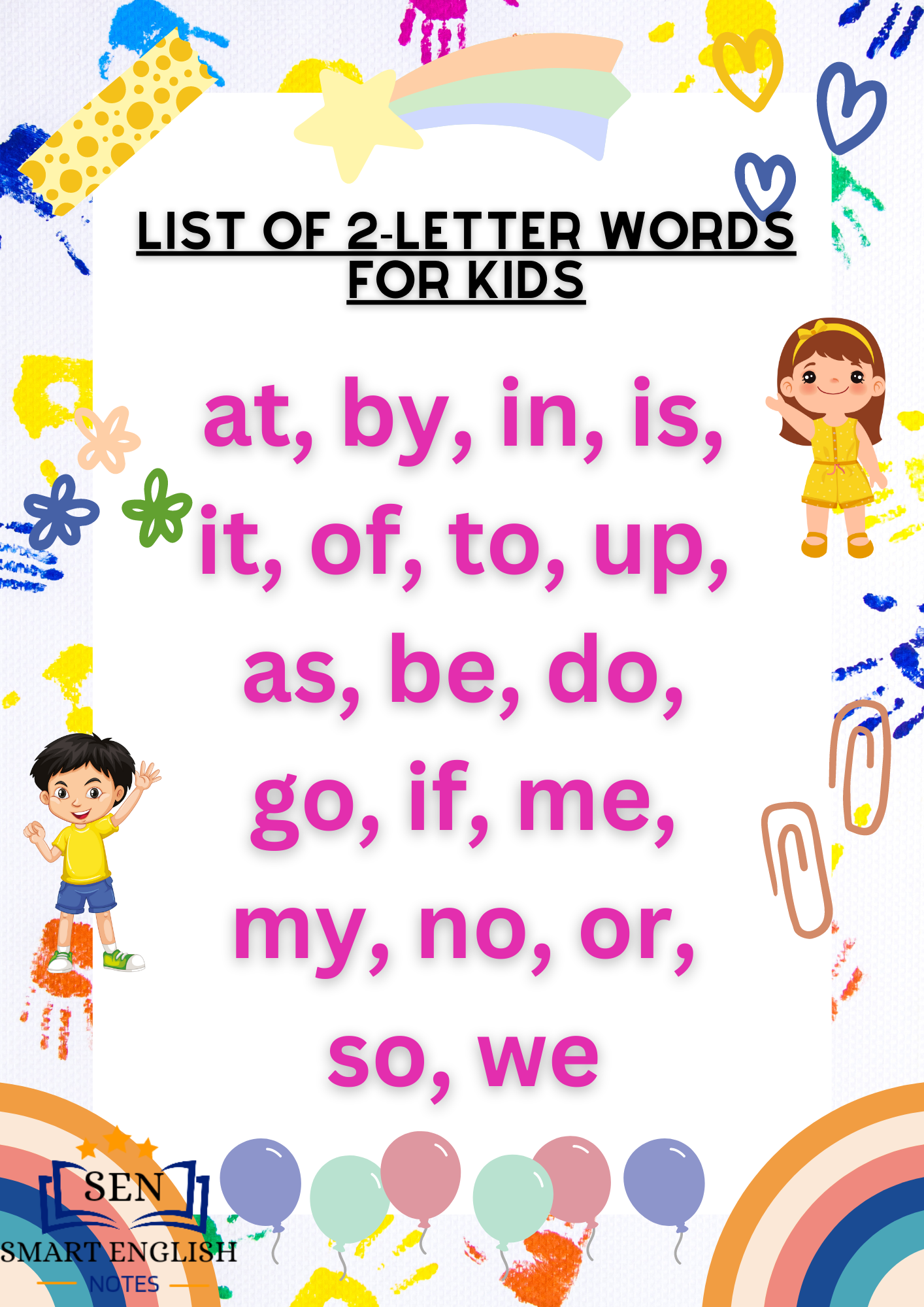 List of 2-letter Words For Kids