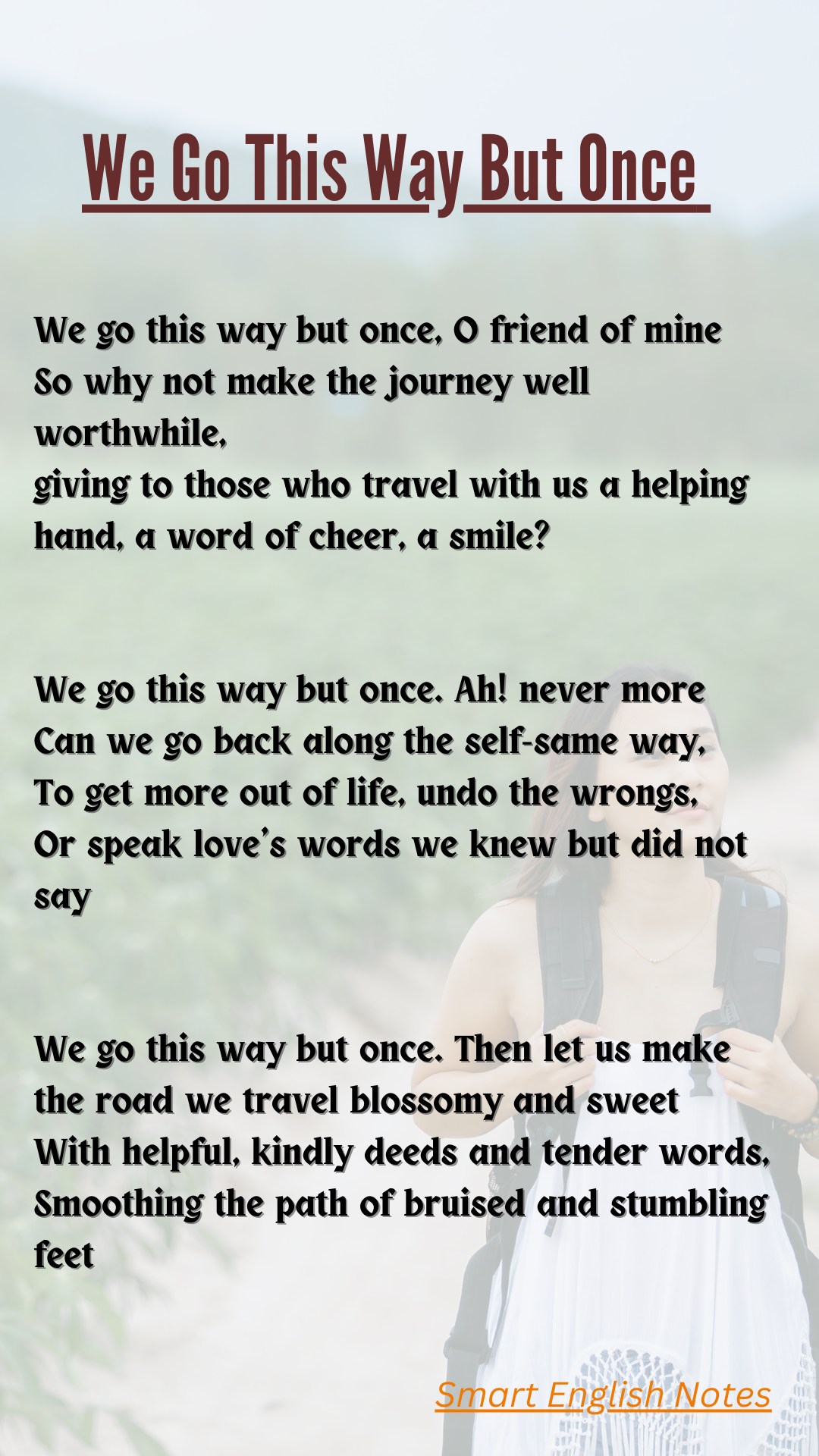 We Go This Way But Once Poem Summary 